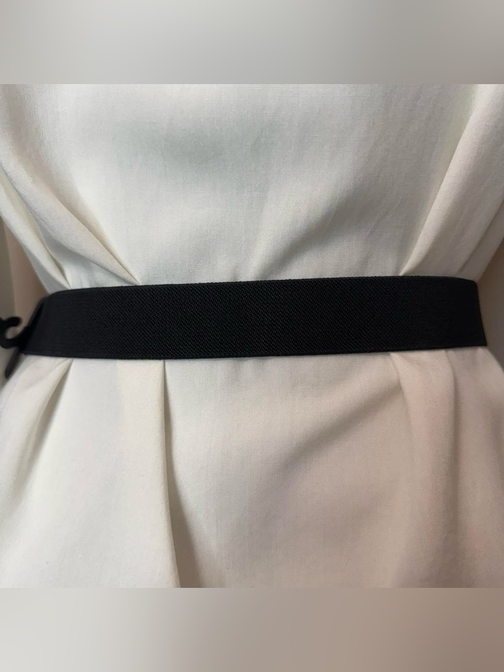 Black PU studded leather silver tone chunky double buckle elastic waistband belt - Picture 3 of 6